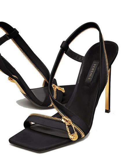 versace gold zipper stiletto sandals|Versace high heel sandals.